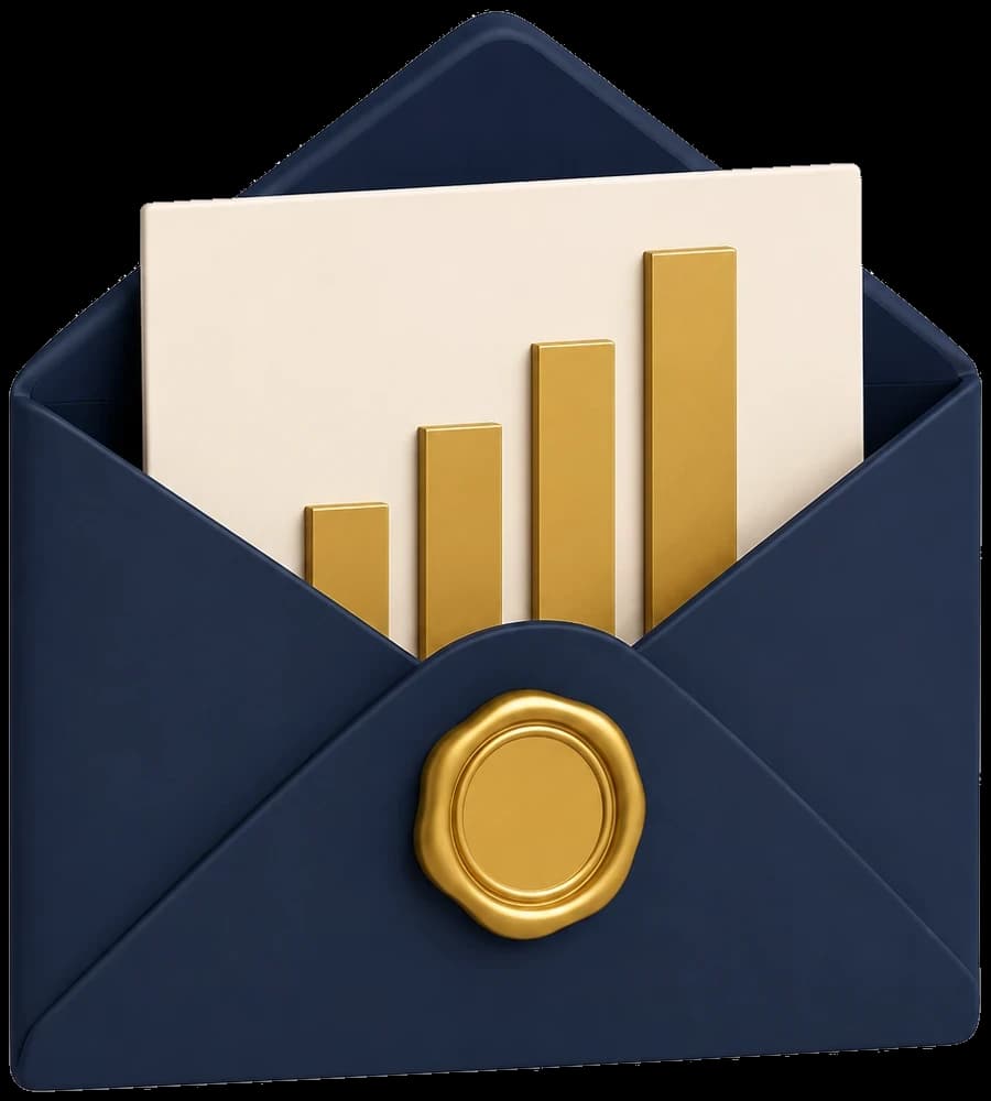 3D-Illustration: Briefkuvert mit goldenem Siegel