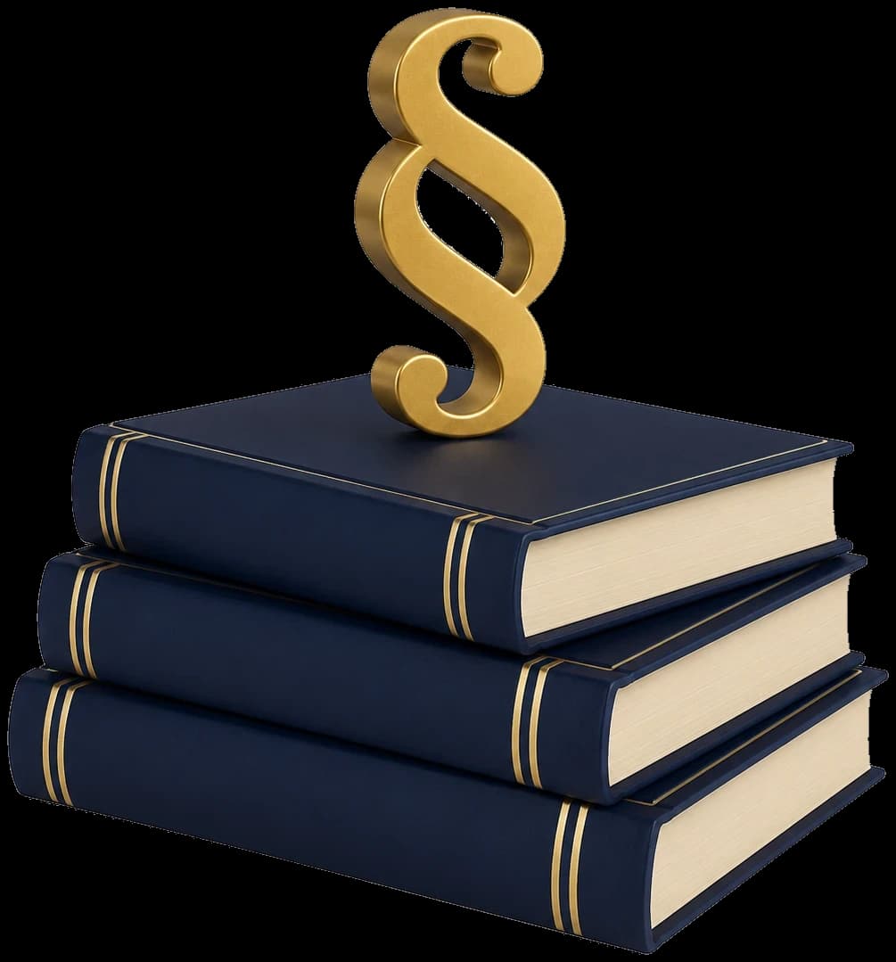 3D-Illustration: Stapel Gesetzbücher mit goldenem Paragrafen-Zeichen